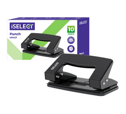 Дырокол i Select до 10 листов, металлический корпус, черный