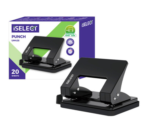 Дырокол i Select до 20 листов, металлический корпус, черный
