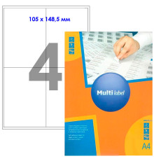 Этикетки самоклеящиеся Multilabel, А4, 105 х 148,5 мм., 4 шт/лист, 100 л.