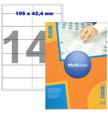 Этикетки самоклеящиеся Multilabel, А4, 105 х 42,4 мм., 14 шт/лист, 100 л.