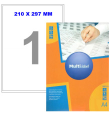 Этикетки самоклеящиеся Multilabel, А4, 210 х 297 мм., 1 шт/лист, 100 л.