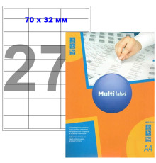 Этикетки самоклеящиеся Multilabel, А4, 70 х 32 мм., 27 шт/лист, 100 л.