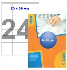 Этикетки самоклеящиеся Multilabel, А4, 70 х 36 мм., 24 шт/лист, 100 л.