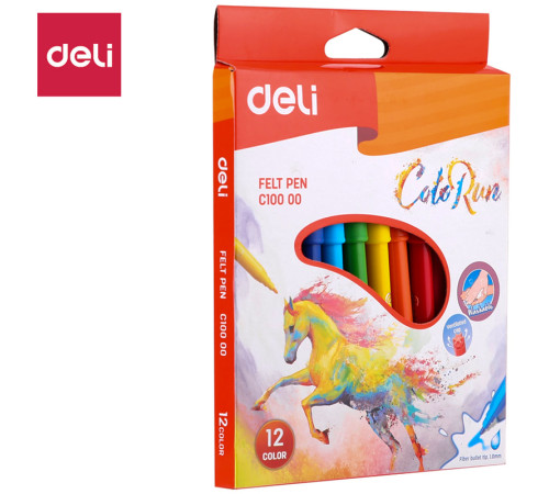 Фломастеры Deli "ColoRun", 12 цветов, картон