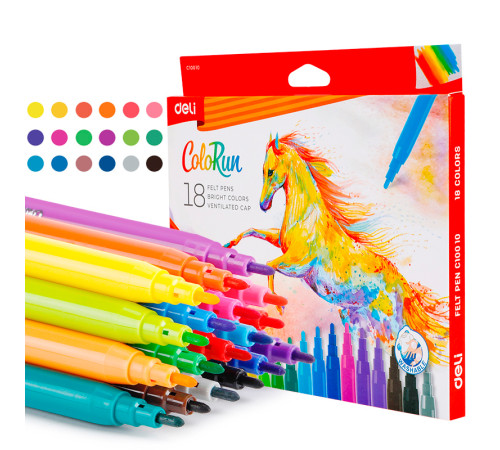 Фломастеры Deli "ColoRun", 18 цветов, картон