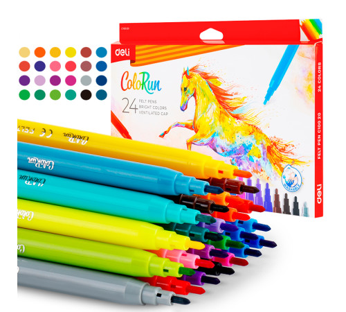 Фломастеры Deli "ColoRun", 24 цвета, картон