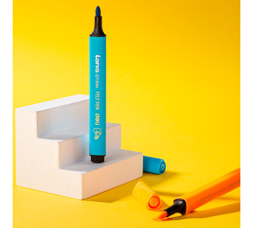 Фломастеры Deli "Larva", 24 цвета, трехгранный корпус, пластиковая упаковка