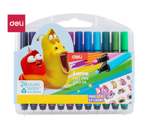 Фломастеры Deli "Larva", 24 цвета, трехгранный корпус, пластиковая упаковка