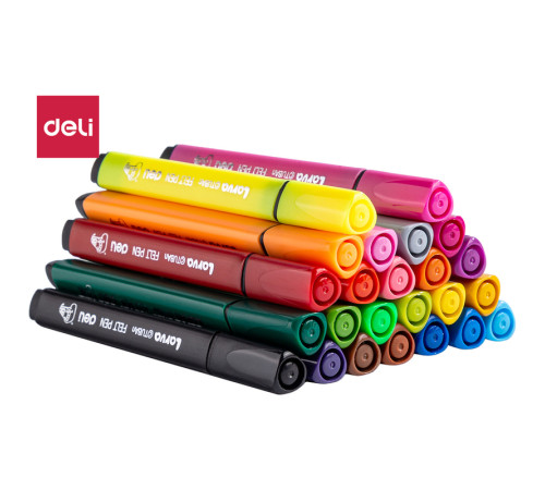 Фломастеры Deli "Larva", 24 цвета, трехгранный корпус, пластиковая упаковка