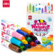 Фломастеры Deli "Super Washable", 12 цветов, круглый корпус, картонная упаковка