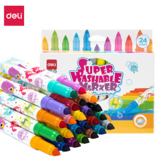 Фломастеры Deli "Super Washable", 24 цвета, круглый корпус, картонная упаковка