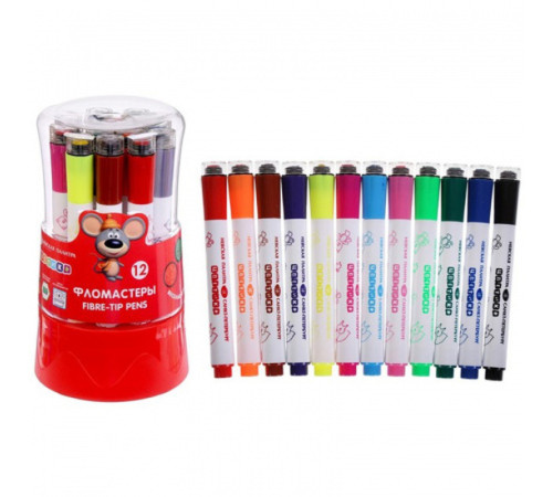 Фломастеры ЗХК  "Цветик", со штампом, 12 цветов, пластиковый пенал