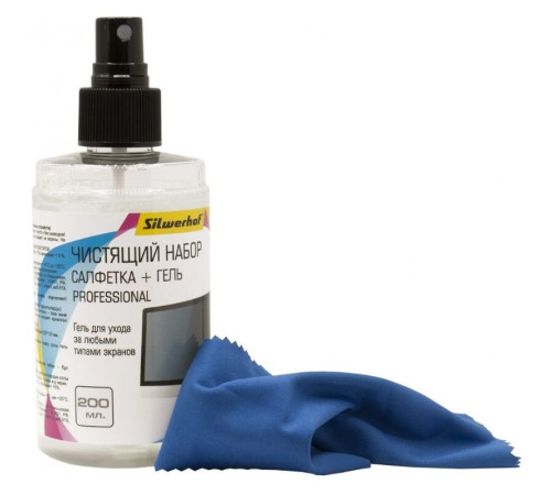 Гель чистящий для экранов Silwerhof, 200мл + салфетка из микрофибры 12х12 см