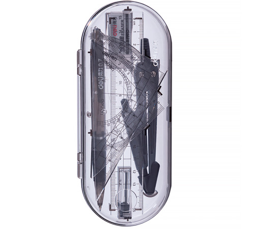 Готовальня Deli "Компас",  8 предметов, 180х75х25мм, пластиковый футляр