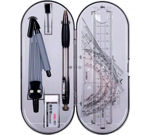 Готовальня Deli "Компас",  8 предметов, 180х75х25мм, пластиковый футляр