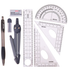 Готовальня Deli "Компас",  8 предметов, 180х75х25мм, пластиковый футляр