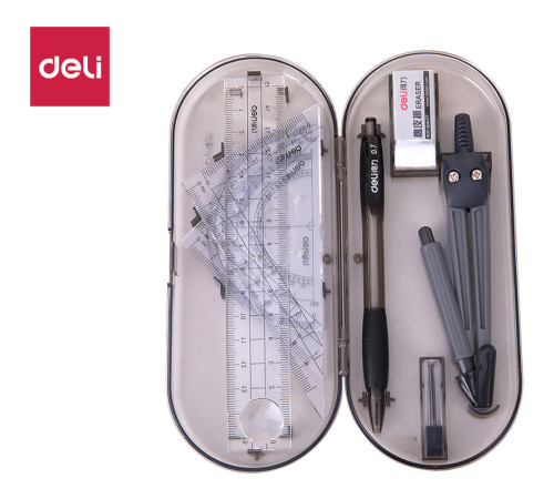 Готовальня Deli "Компас",  8 предметов, 180х75х25мм, пластиковый футляр