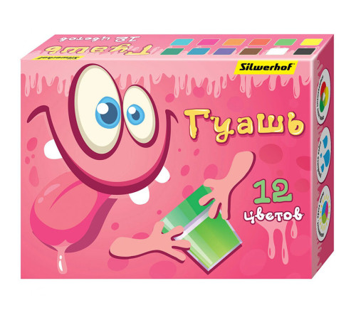 Гуашь Silwerhof "Монстрики", 12 цветов, 20 мл, картон