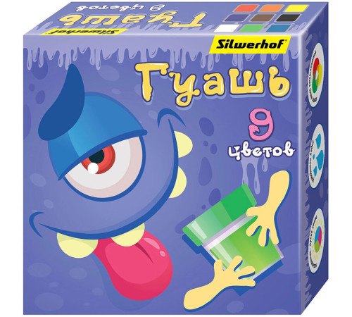 Гуашь Silwerhof "Монстрики", 9 цветов, 20 мл, картон