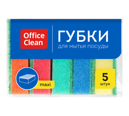 Губка для мытья посуды OfficeClean, поролон с абразивным слоем, 8*5,3*2,6см, 5 штук