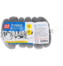 Губка металлическая OfficeClean для мытья посуды, 9х3 см, 6 шт