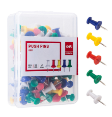 Гвоздики для доски DELI, цветные, 100 штук в пластиковой коробочке