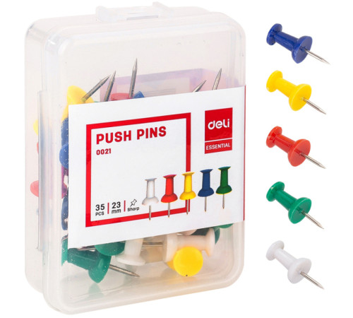 Гвоздики для доски DELI, цветные, 35 штук в пластиковой коробочке