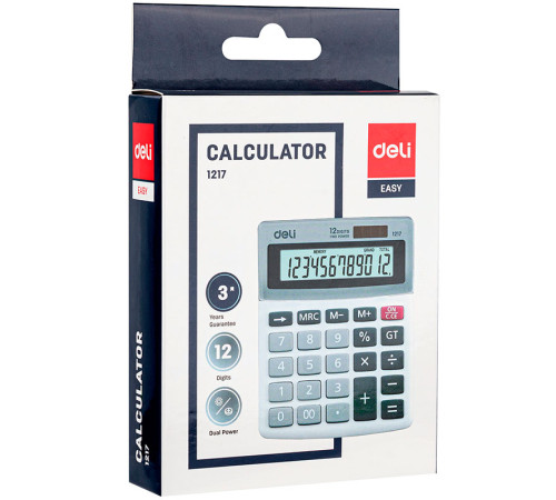 Калькулятор настольный DELI "1217" 12 разрядный, 130х105х30 мм, белый