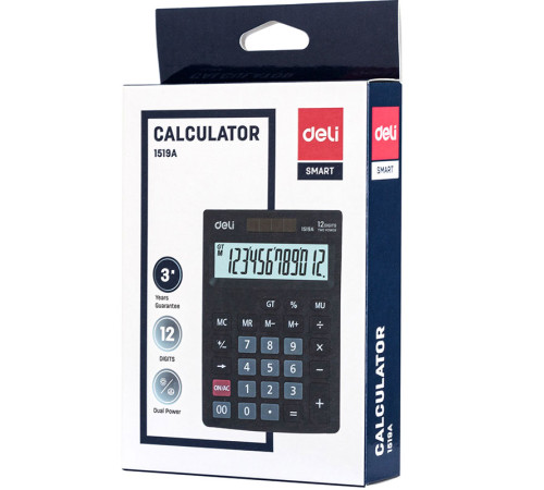 Калькулятор настольный DELI "1519A" 12 разрядный черный