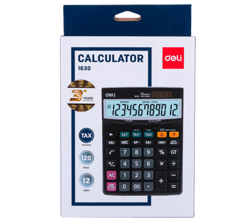 Калькулятор настольный DELI "1630" 12 разрядный, 198х146х40 мм, черный
