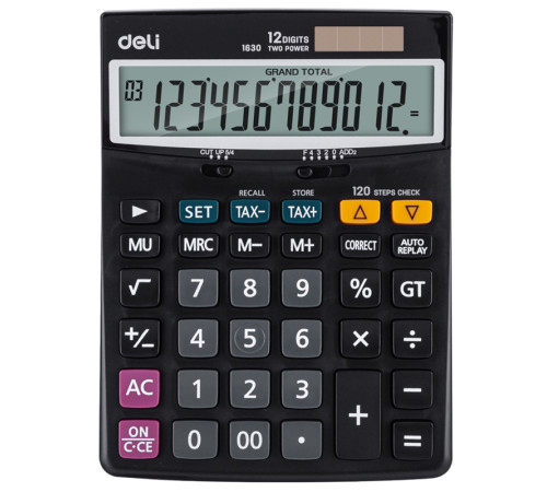 Калькулятор настольный DELI "1630" 12 разрядный, 198х146х40 мм, черный