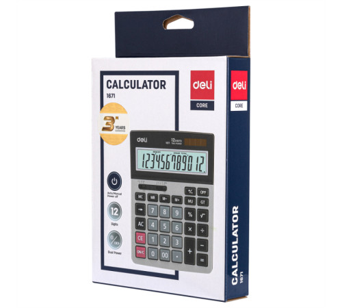 Калькулятор настольный DELI "1671" 12 разрядный серый