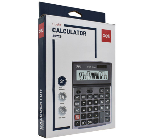 Калькулятор настольный DELI "39229" 14 разрядный серый
