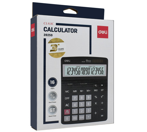 Калькулятор настольный DELI "39259" 16 разрядный черный