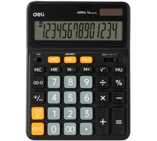 Калькулятор настольный DELI "EM994" 14 разрядный, 206.3х155.8х33.7 мм, черный