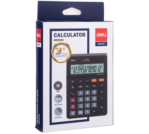 Калькулятор настольный DELI "M01320" 12 разрядный, 149х104х26,6 мм, черный