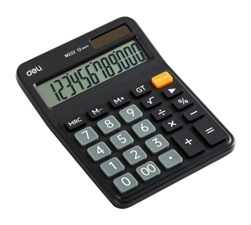 Калькулятор настольный DELI "М222" 12 разрядный, 150х110х28 мм, черный
