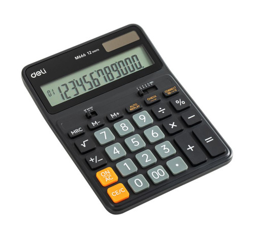 Калькулятор настольный DELI "М666" 12 разрядный, 176.4х129.8х28.4 мм, черный