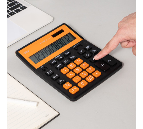 Калькулятор настольный DELI "М888" 12 разрядный, 202х159х31 мм, черный/оранжевый
