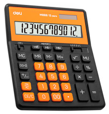 Калькулятор настольный DELI "М888" 12 разрядный, 202х159х31 мм, черный/оранжевый