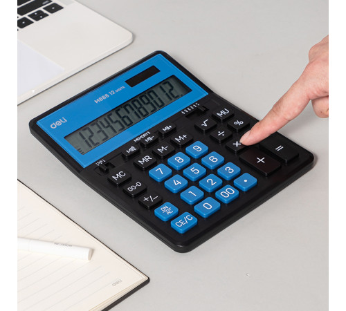 Калькулятор настольный DELI "М888" 12 разрядный, 202х159х31 мм, черный/синий