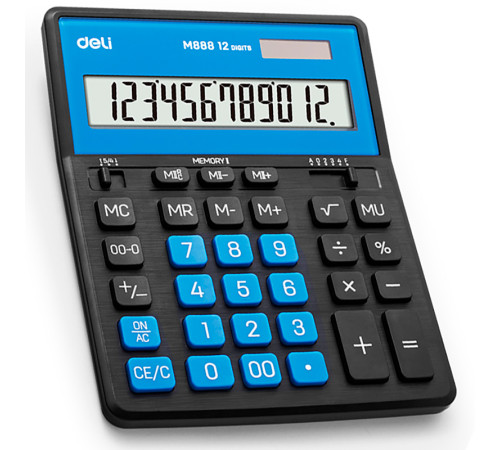 Калькулятор настольный DELI "М888" 12 разрядный, 202х159х31 мм, черный/синий