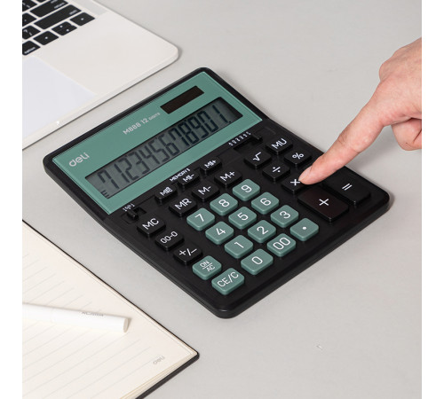 Калькулятор настольный DELI "М888" 12 разрядный, 202х159х31 мм, черный/зеленый
