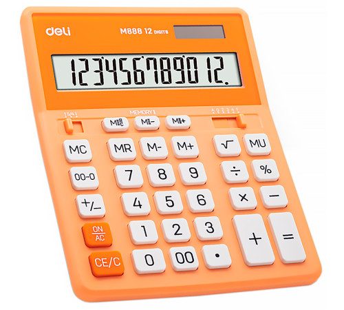 Калькулятор настольный DELI "М888" 12 разрядный, 202х159х31 мм, оранжевый