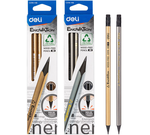 Карандаш DELI "EnoVation", НВ, с ластиком, трехгранный,  ассорти