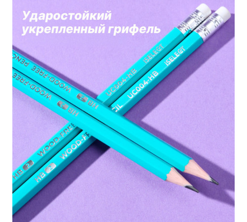 Карандаш DELI "i Select", НВ, шестигранный корпус, пластик, с ластиком, ассорти