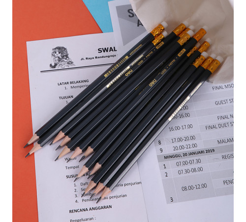 Карандаш DELI "Scribe", НВ, шестигранный корпус, дерево, с ластиком, темно-синий