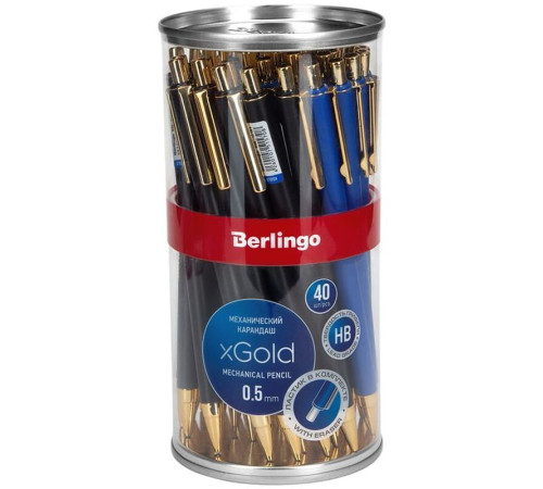 Карандаш механический BERLINGO "xGold" 0,5 мм, с ластиком, ассорти