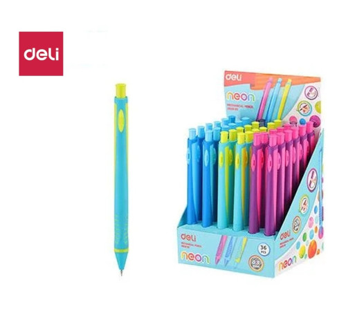Карандаш механический DELI "Neon", 0,5 мм, трехгранный корпус, ассорти
