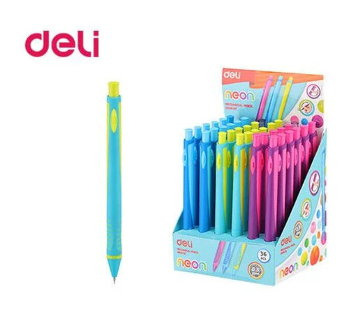Карандаш механический DELI "Neon", 0,5 мм, трехгранный корпус, ассорти